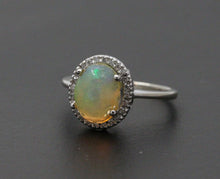 Load image into Gallery viewer, Classic 14K White Gold Ethiopian Opal, Diamond Halo Ring, Fine Jewelry, October Birthstone