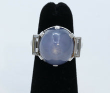 Load image into Gallery viewer, Vintage Blue Grey 25 Carat Cabochon Star Sapphire Baguette Diamond Platinum Ring