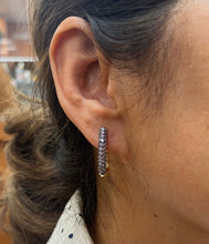 Load image into Gallery viewer, Vintage Pave Tanzanite Hoop 14K Yellow Gold Earrings. Estate Jewelry.