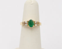 Load image into Gallery viewer, Lovely Vintage Emerald Baguette Diamonds 14K Yellow Gold Ring