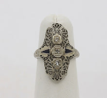 Load image into Gallery viewer, Art Deco 18K White Gold Diamonds Sapphires Ring