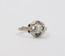 Load image into Gallery viewer, Art Deco Diamond Sapphires 18K White Gold Engagement Cocktail Ring