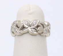 Load image into Gallery viewer, Vintage 14K White Gold Diamond Wide Ring Band.