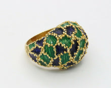Load image into Gallery viewer, Vintage 18K Gold Blue & Green Enamel Dome Ring