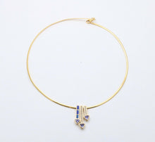 Load image into Gallery viewer, Striking 14K Gold Tanzanite, Opal and Diamond Three Arrows Pendant Necklace.