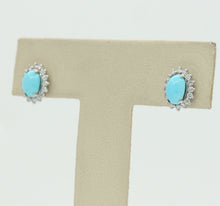 Load image into Gallery viewer, Ladies 14K White Gold Turquoise Diamonds Earrings