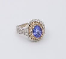 Load image into Gallery viewer, Vintage Tanzanite And Diamond Halo 14K White Gold Ring