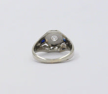 Load image into Gallery viewer, Antique Art Deco 14K White Gold Diamond & Sapphire Ring, Engagement Ring.