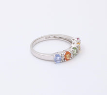 Load image into Gallery viewer, Fun 14K White Gold Multi Color Sapphire And Diamond Ring Band