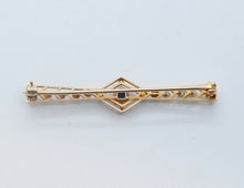 Load image into Gallery viewer, Art Deco 14K Yellow Gold Blue Sapphire Pearls Brooch Pin