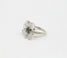 Load image into Gallery viewer, Vintage Four Leaf Clover Sapphires & Diamond Pave 14K White Gold Ring