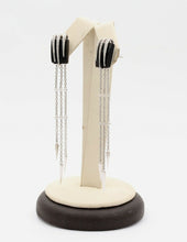 Load image into Gallery viewer, Vintage 14K White Gold Chandelier Onyx Diamond Earrings