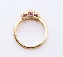 Load image into Gallery viewer, Vintage Three Stone Amethyst 14K Yellow Gold Ring