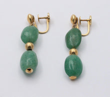 Load image into Gallery viewer, Vintage 14K Yellow Gold Aventurine Dangling Earrings