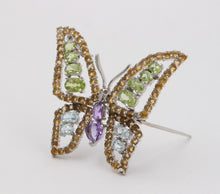 Load image into Gallery viewer, Beautiful Vintage Butterfly 18K White Gold Multi Stone Brooch