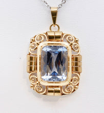 Load image into Gallery viewer, Mid Century Emerald Cut Topaz 9K Yellow Gold Pendant
