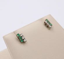 Load image into Gallery viewer, Vintage 14K White Gold Diamond & Emerald Cluster Studs Earrings, Push Back Earri
