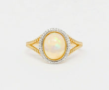 Load image into Gallery viewer, Vintage 14K Yellow Gold Opal and Diamond Halo Ring