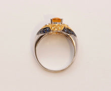 Load image into Gallery viewer, Citrine Blue Sapphires Cocktail Ring 14K White Yellow Gold Ring