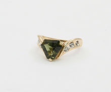 Load image into Gallery viewer, Vintage 14K Yellow Gold Shield Cut Peridot Diamond Ring