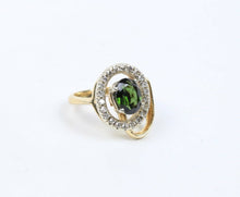 Load image into Gallery viewer, Vintage 14K Yellow Gold Green Tourmaline Diamonds Ring