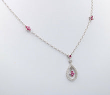 Load image into Gallery viewer, Elegant 18K White Gold Tear Drop Diamond & Ruby Pendant Necklace