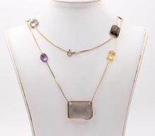 Load image into Gallery viewer, Vintage 14K Yellow Gold Smoky Quartz, Amethyst, Citrine,and Peridot Station Neck