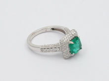 Load image into Gallery viewer, Vintage 14K White Gold Emerald Diamond Cocktail Ring