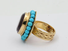 Load image into Gallery viewer, Vintage 18K Huge Amethyst Turquoise Statement Ring