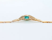 Load image into Gallery viewer, Art Deco Emerald Rose Cut Diamonds 18K Yellow Gold Platinum Bracelet