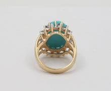 Load image into Gallery viewer, Vintage 14K Yellow Gold Large Natural Turquoise Diamond Statement Ring