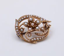 Load image into Gallery viewer, Antique Victorian 14K Yellow Gold Diamond and Pearl Floral Brooch, Pin