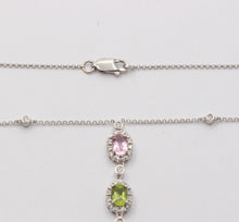 Load image into Gallery viewer, Classic 14K Gold Three Stones Multi Color Stone, Diamond Drop Pendant. Necklace.