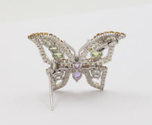 Load image into Gallery viewer, Beautiful Vintage Butterfly 18K White Gold Multi Stone Brooch
