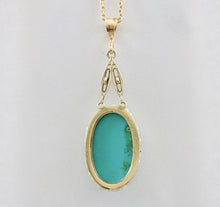 Load image into Gallery viewer, Antique 14K Yellow Gold Turquoise Pearl Seed Halo Pendant