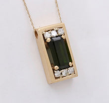 Load image into Gallery viewer, Vintage 14K Yellow Gold Tourmaline And Diamond 13.6 Grams Rectangle Pendant, Nec