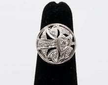 Load image into Gallery viewer, Art Deco Diamonds Hearts 14K White Gold Ring
