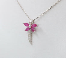 Load image into Gallery viewer, Sweet 14K White Gold Ruby Diamond Dragonfly Pendant Necklace