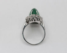 Load image into Gallery viewer, 14K White Gold Cabochon Emerald Diamond Engagement Ring Alternative