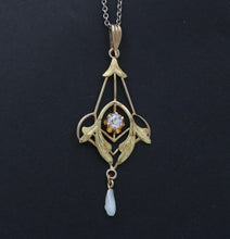 Load image into Gallery viewer, Art Nouveau Limestone Pearl 10K Yellow Gold Pendant