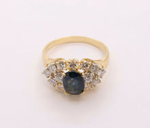 Load image into Gallery viewer, Beautiful Vintage Italian Ladies Blue Sapphire Diamonds 14K Yellow Gold Ring