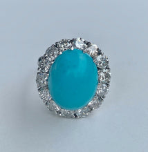 Load image into Gallery viewer, Gorgeous Vintage Persian turquoise Platinum Ring With Diamonds Halo.
