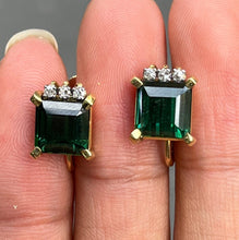 Load image into Gallery viewer, Vintage 18K Gold Green Tourmaline and Diamond Earrings.
