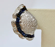 Load image into Gallery viewer, Elegant Scallop Shell Diamonds Sapphire 18K White Gold Vintage Earrings