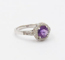 Load image into Gallery viewer, Vintage 14K White Gold Round Amethyst Diamond Halo Ring, Engagement Ring