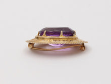 Load image into Gallery viewer, Victorian Revival Oval Amethyst 14K Yellow Gold Brooch Pin