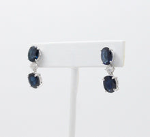 Load image into Gallery viewer, Elegant Blue Sapphires Diamonds 18K White Gold Dangle Earrings
