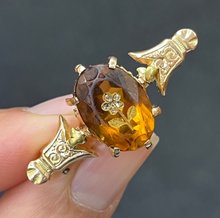 Load image into Gallery viewer, Antique Victorian 14K Yellow Gold Citrine flower Bar Pin.
