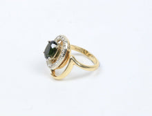 Load image into Gallery viewer, Vintage 14K Yellow Gold Green Tourmaline Diamonds Ring