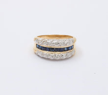 Load image into Gallery viewer, Vintage Diamonds Blue Sapphires Yellow White Gold Ring